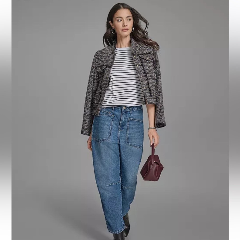 BCBG Women's Boxy Mock Neck Tweed Jacket 2025 career medium new blazer - Picture 7 of 8